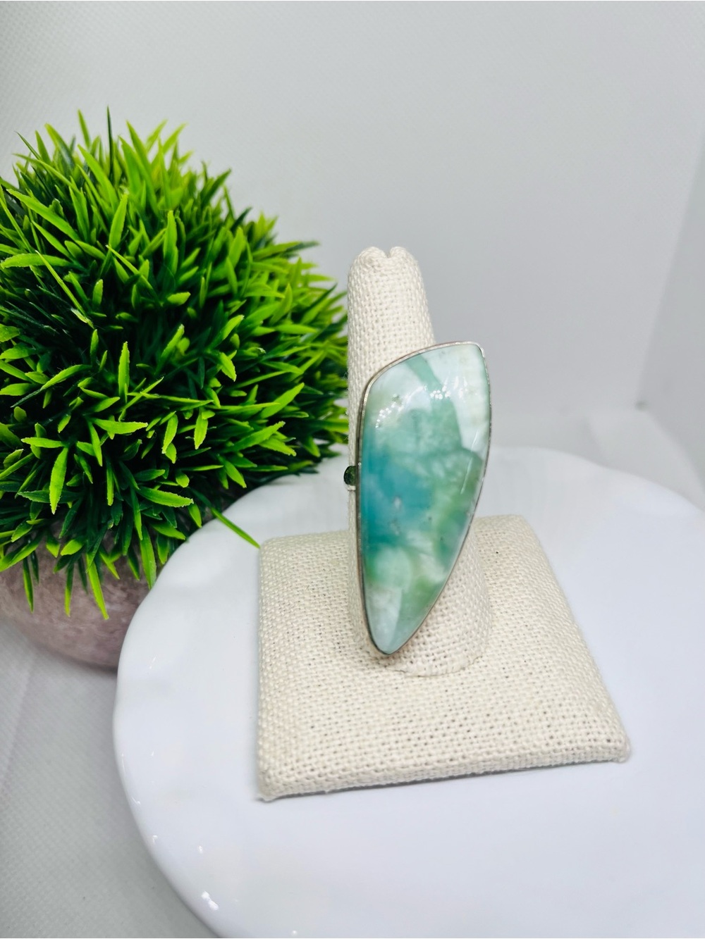 Silver Larimar Statement Statement Ring in Aqua Green